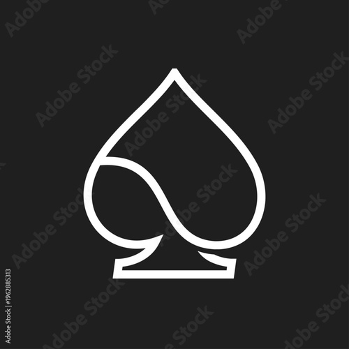 Minimalist White Outline Spade Playing Card Suit Symbol Logo Design on Black Background