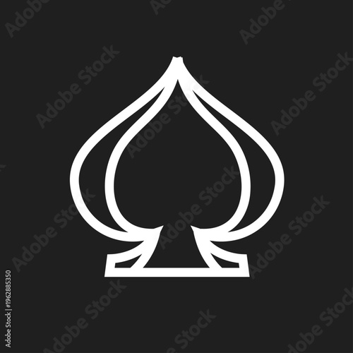 Minimalist White Outline Spade Icon for Playing Cards, Casino Games, and Graphic Design