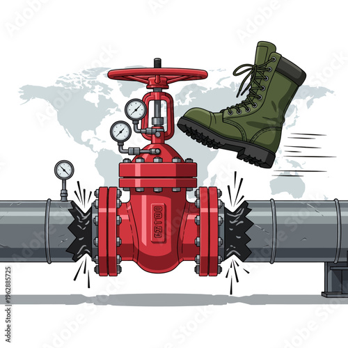 Oil Pipeline Disruption Boot Graphic Illustration Global Energy Crisis Impact Political Protest Environmental Damage Resource Conflict Cartoon Vector