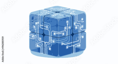 Abstract Digital Cube with Circuitry Pattern, Technology Concept