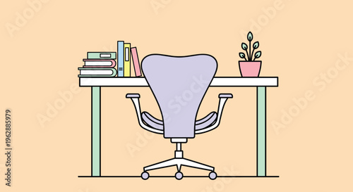 Office Chair with Desk and Books.