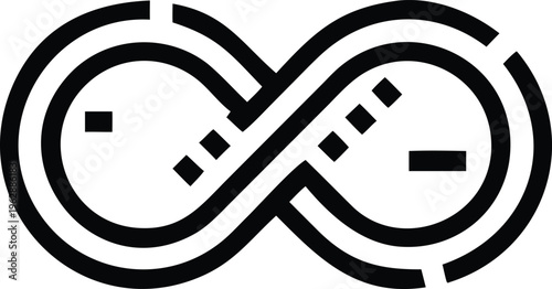 Dynamic Black Infinity Symbol Featuring Dashed Lines and Minus Signs Illustrating Balance and Duality