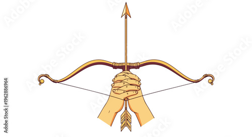 A traditional Indian bow and arrow adorned with a yellow ribbon, symbolizing Ram Navami, against a clean white background with a focus on cultural heritage and a warm, earthy tone.