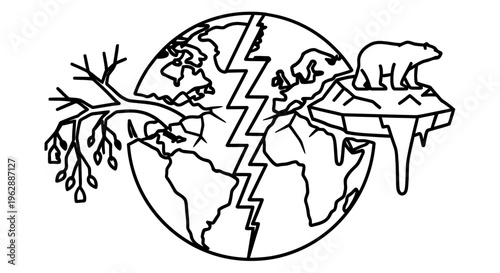 A cracked earth illustration depicting climate change with a polar bear