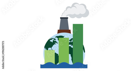 Illustration depicting industrial pollution affecting the earth and environment high quality