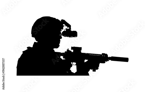 Military Sniper Silhouette with Rifle and Scope