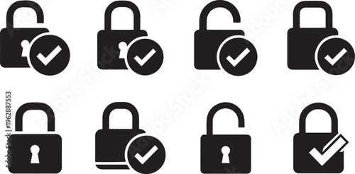 Secure lock icons with checkmarks for safety and protection concepts