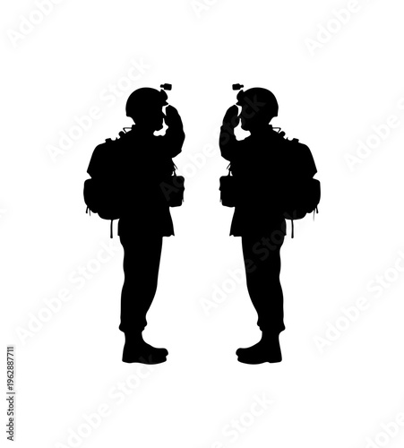 Military Personnel Communicating Silhouettes