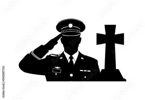 Military Salute with Cross Silhouette Vector