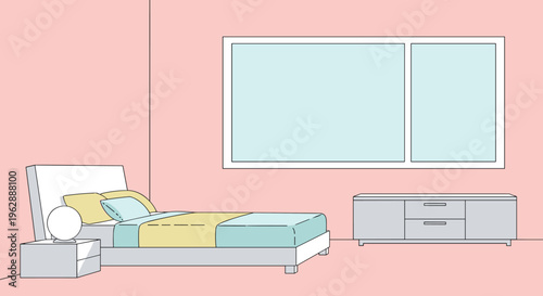 Bed with yellow and blue sheets.