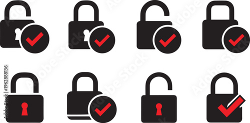 Secure lock icons with checkmarks for safety and protection concepts