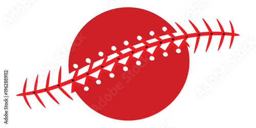 Stylized red circle with abstract feathered lines intersecting through its center in bold design