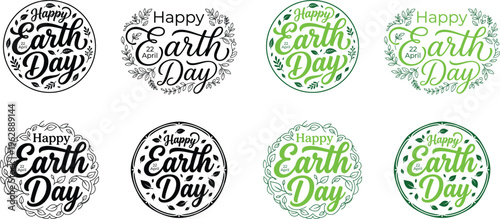Happy Earth Day Logo Collection – April 22 Circular Green and Black Vector Set