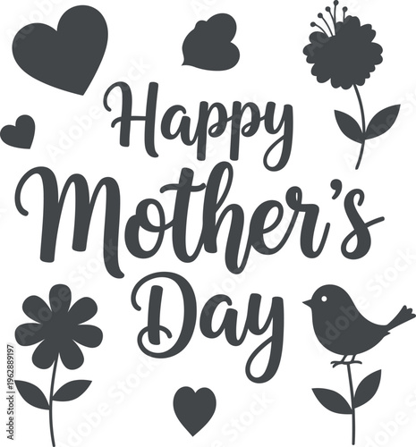 Beautiful handwritten happy mothers day greeting with decorative ribbon design