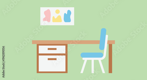 Office Desk With Blue Chair.