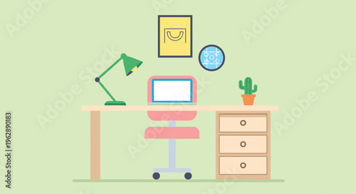 Pink office chair with wheels desk.