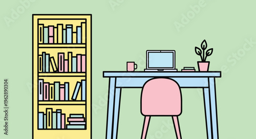 Chair Sits At Office Desk.