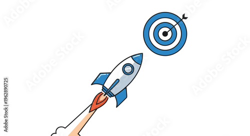 Rocket Launch Towards Target Goal Achievement Success Concept