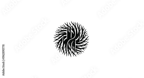 Abstract circular logo design depicts stylized intertwined shapes resembling roots or branches forming a central knot against a plain background.