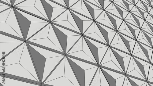 Geometric metal framework forming a striking modern architectural facade under natural lighting