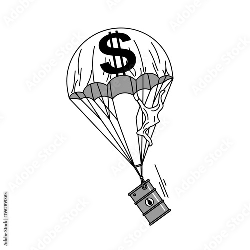 Money Drop Parachute Barrel Illustration Finance Concept Stock Image Cartoon Vector Graphic Business Success Investment Savings