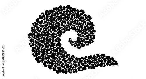 A dense spiral shape composed entirely of small, tightly packed flower icons creates an organic, stylized curve on white.