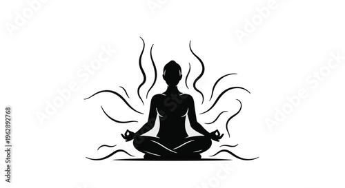 Serene silhouette meditating, radiating peaceful energy and symbolizing spiritual well-being, mindfulness, and inner peace