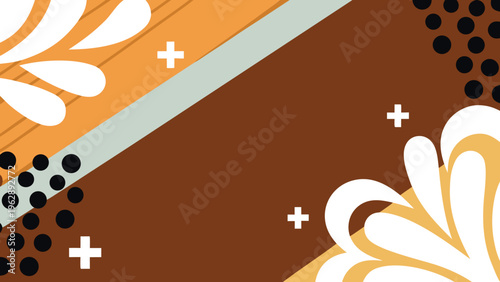 Abstract botanical pattern with warm brown orange and pale blue hues