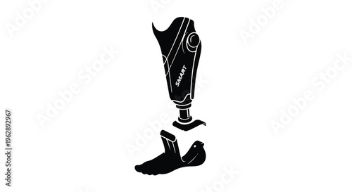Detailed vector illustration of an advanced prosthetic leg, showcasing a modern bionic limb and artificial foot components designed for enhanced mobility and rehabilitation