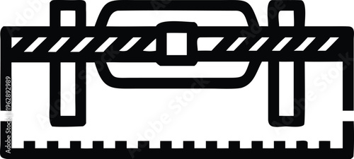 Detailed black outline icon of a horizontal measuring device with a central securing buckle