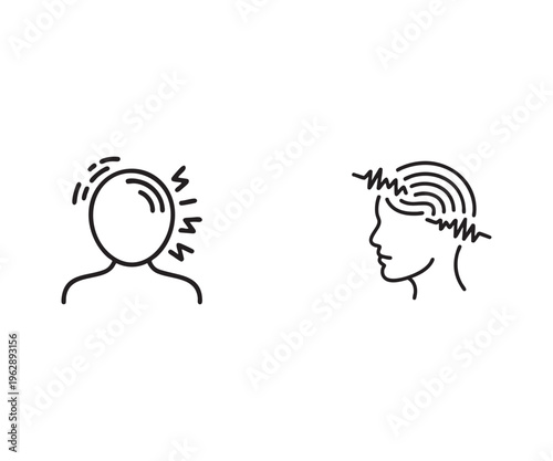 Headache and Brain Activity Line Icon Set with Stress and Mental Health Migraine Concepts