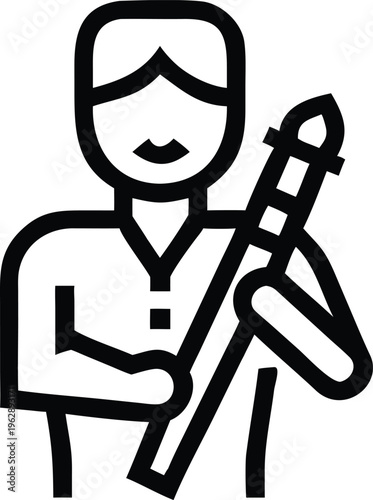 Detailed line icon illustration of a person holding a large pen or stylus tool ready to write
