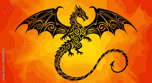 Dragon with wings spread wide.