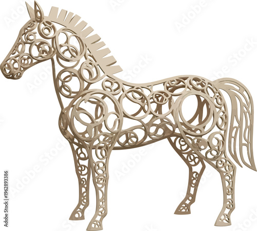 Ornamental Mechanical Horse Illustration Vintage Decorative Design

