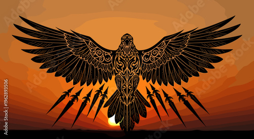 Eagle with spread wings silhouette.