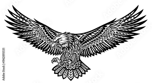 Eagle with wings spread wide.