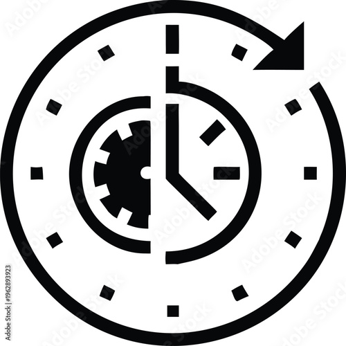 Efficient Time Management and Productivity Cycle Illustrated by a Clock with a Rotating Arrow