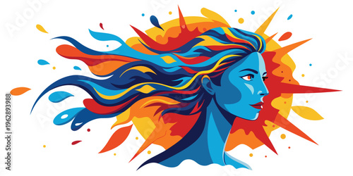 Vibrant abstract art of a bull’s head bursting with colorful, dynamic and swirling paint strokes