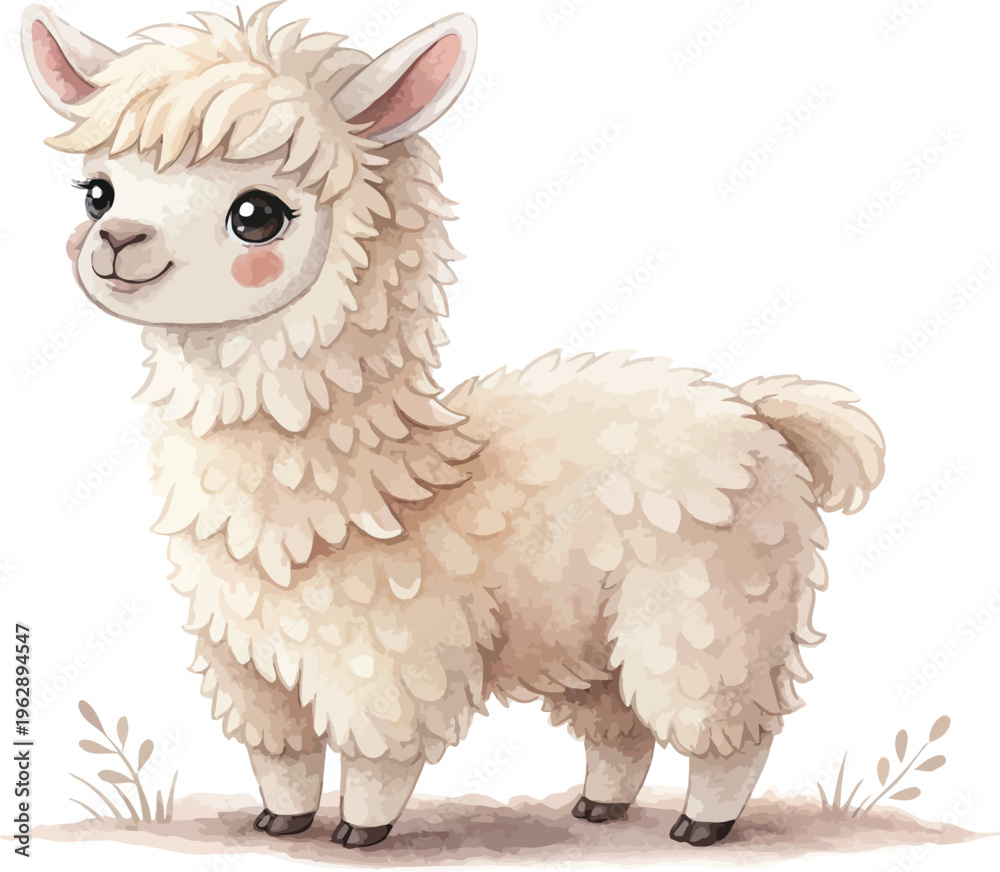 Fototapeta premium Hand-Painted Alpaca Watercolor, Adorable Llama Alpaca Art, Isolated Vector Clipart