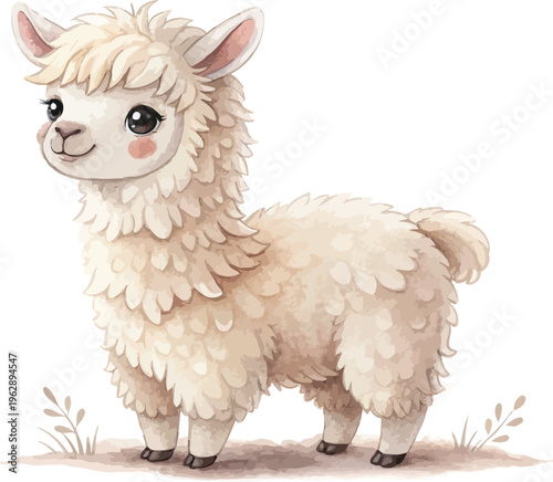 Hand-Painted Alpaca Watercolor, Adorable Llama Alpaca Art, Isolated Vector Clipart