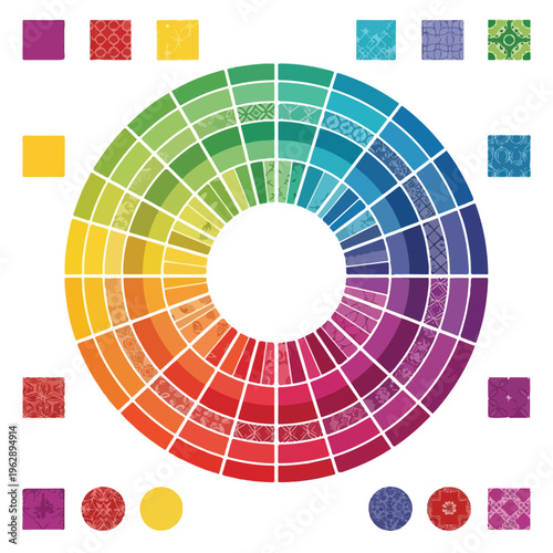 фотографія A color wheel displays various hues with different patterns