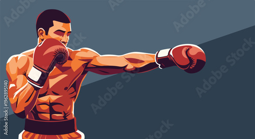 A digitally rendered boxer in a punching pose with red gloves