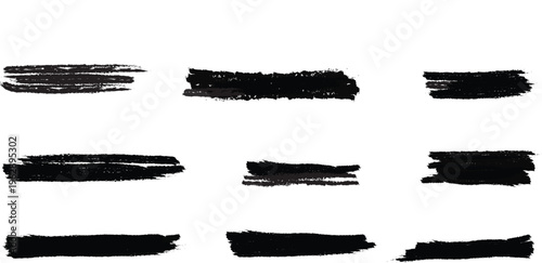 A collection of nine distinct dark rectangular shapes crafted with textured paint strokes that display varying degrees of artistic roughness and raw creative intensity Vector.