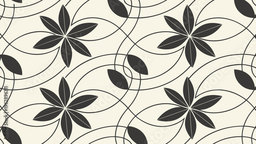 Intricate repeating floral motifs with symmetrical swirling patterns in a harmonious geometric arrangement