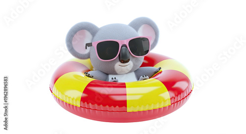 Cute Koala Wearing Sunglasses in a Swim Ring