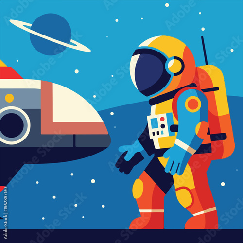 A geometric illustration of an astronaut on a space mission