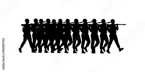 Military Squad Marching Silhouettes