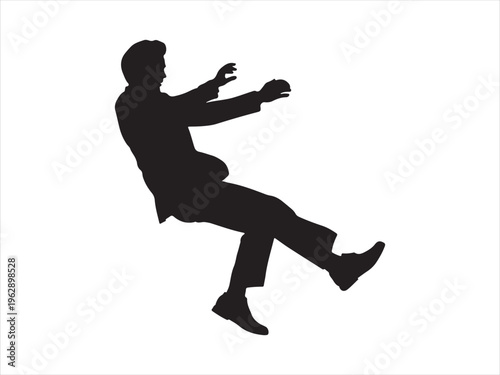 A silhouette of a businessman falling backwards with his arms outstretched against white background Vector, illustration