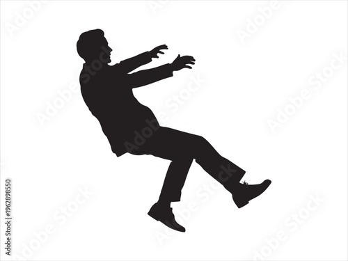 A silhouette of a businessman falling backwards with his arms outstretched against white background Vector, illustration