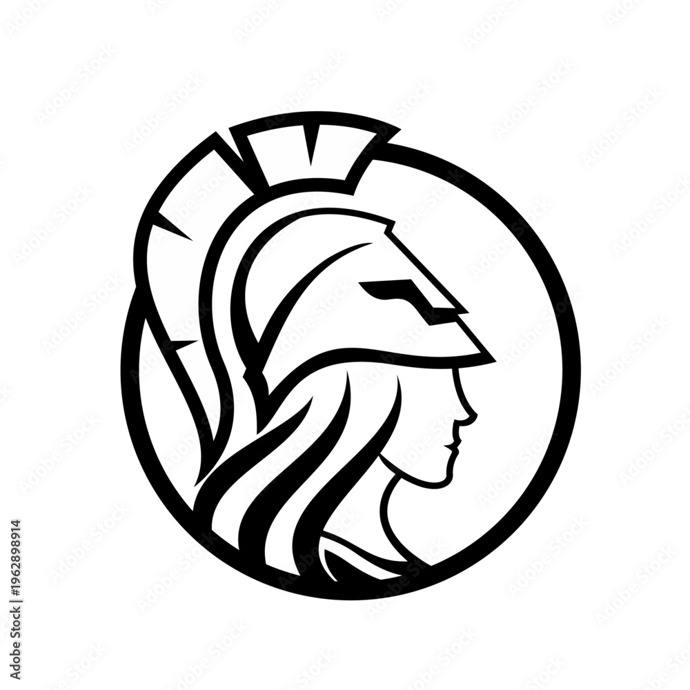 Fototapeta premium Greek Spartan Woman Warrior Helmet Profile Icon Logo